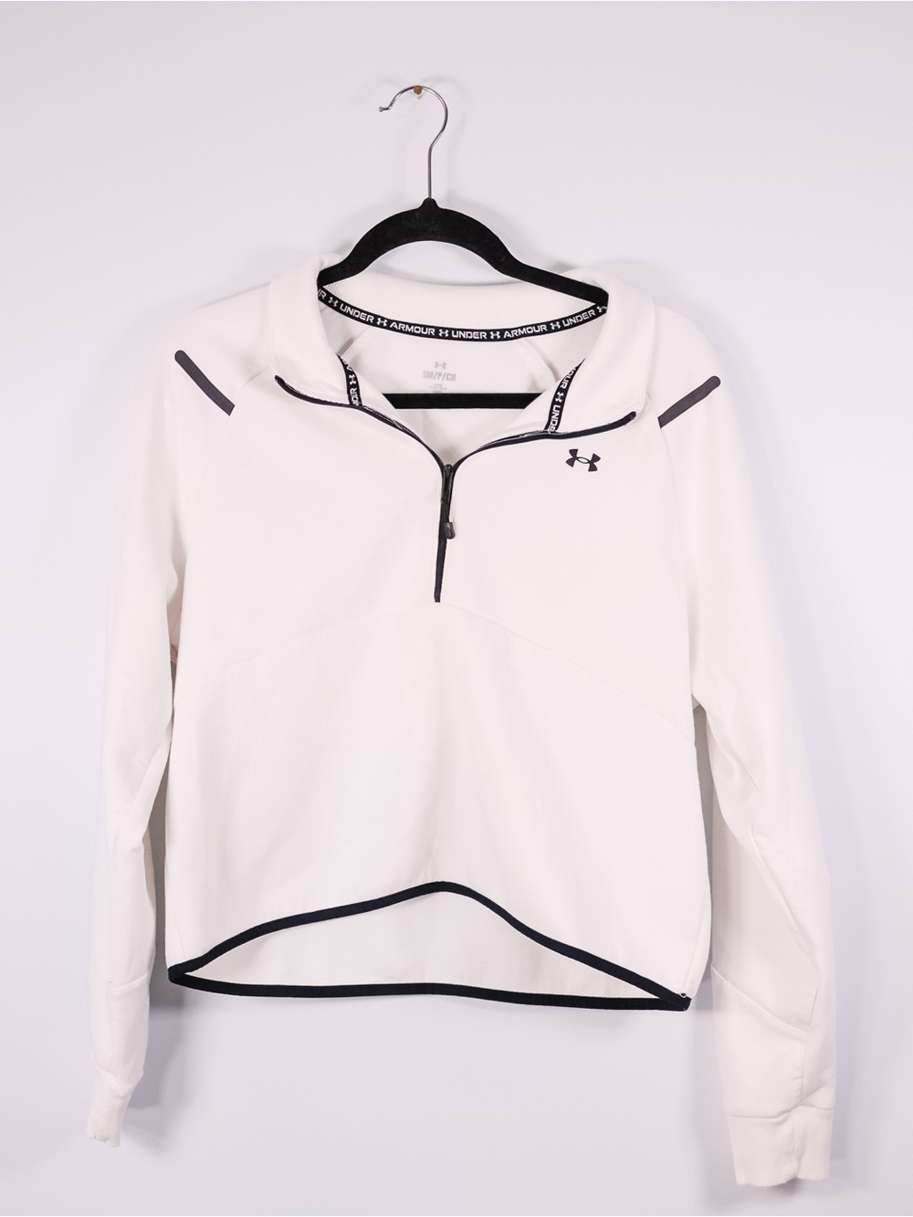 Under Armour Unstoppable Cropped 1/4 Zip Pullover in white & black